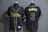 Phillies 3 Bryce Harper Black Gold Flexbase Jersey,baseball caps,new era cap wholesale,wholesale hats